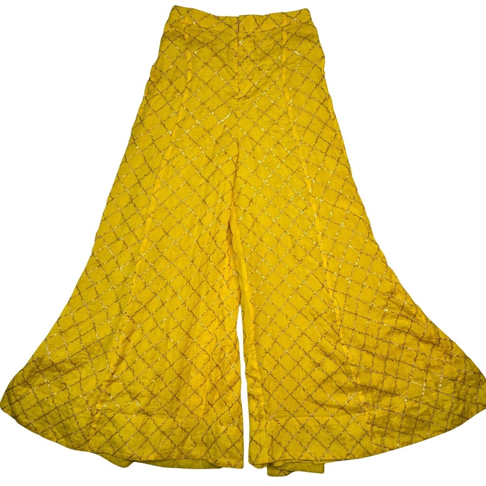 Boho Artisan Mustard Yellow Embroidered Pants Lined Hook Zip 24" Waist